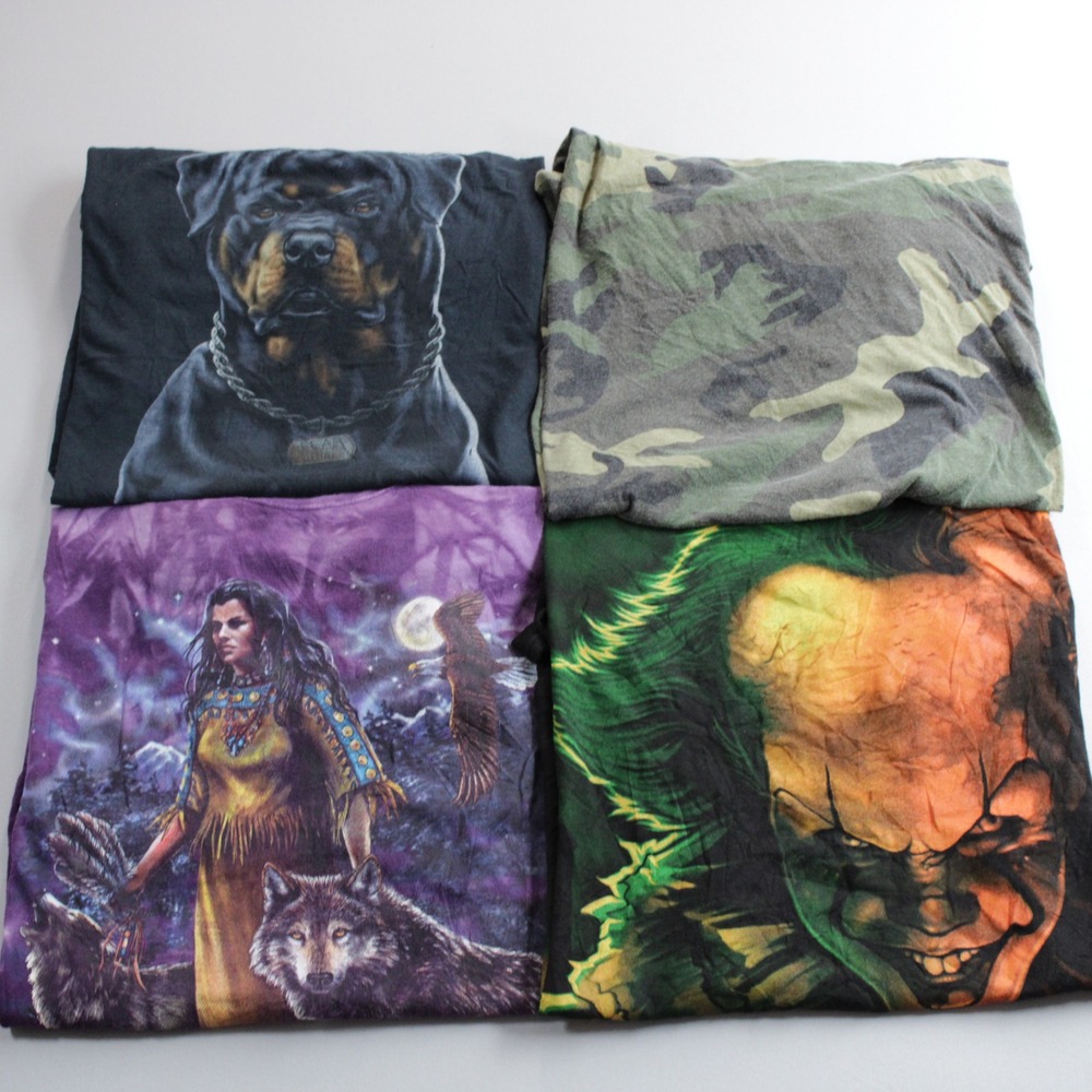 Lot of 4 Graphic T-Shirts Mens L Rottweiler Camo Pennywise IT Native American